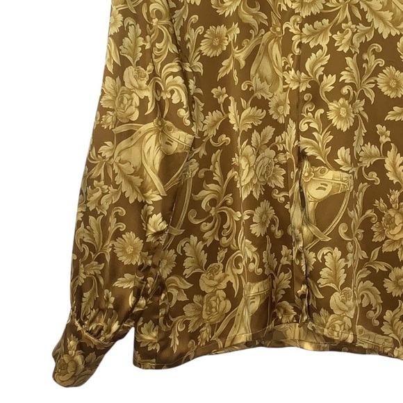 Escada Silk Gold Equestrian Floral Print Blouse Sz 40 Sz Medium - Picture 5 of 13